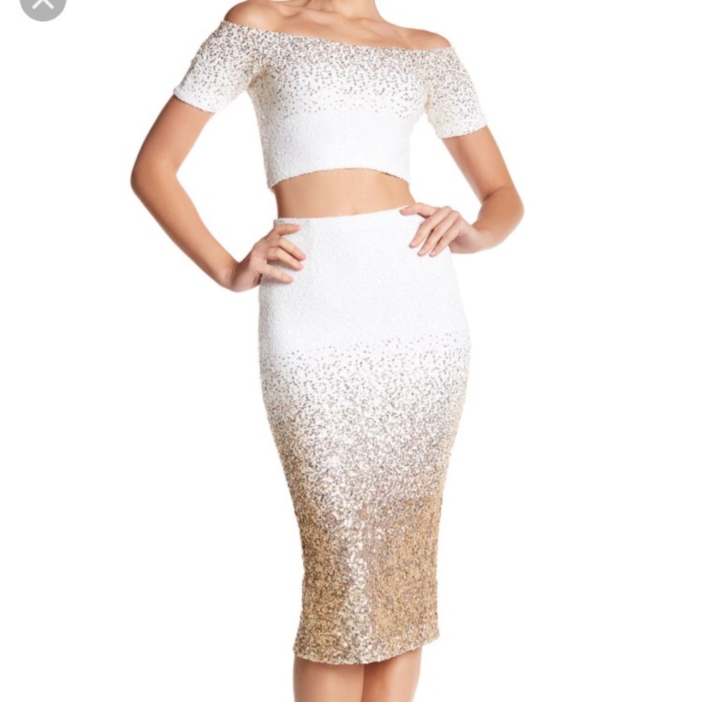 Sequin Two-Piece Ombré Midi Skirt and Crop Top